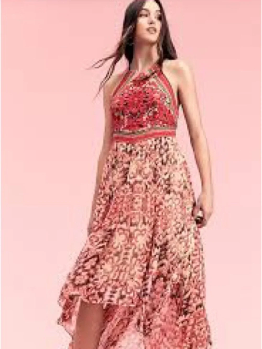 Free People Chiang Mai Maxi Dress Womens 2 Pink Excellent Boho Halter